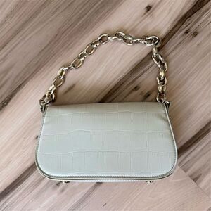 Zara Women's Off White Croc Embossed Baguette Shoulder Bag